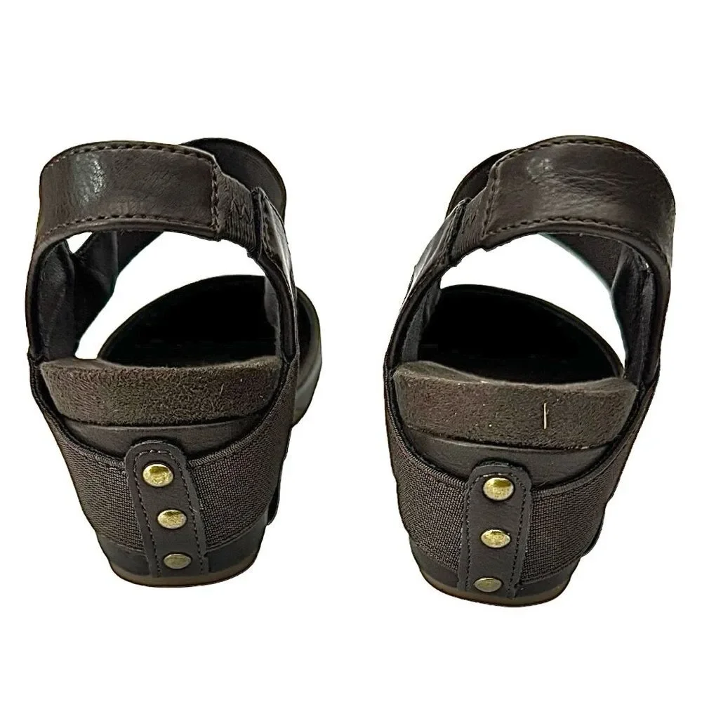 Vintage 7 Eight Brown Leather Wedge Sandals Women’s Size 6.5 Comfortable Chic - Picture 4 of 10